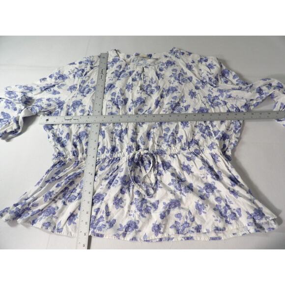 Como Blu Womens Top 3X Blue White Floral Prairie Cottage Core Cinch Waist - Picture 7 of 12